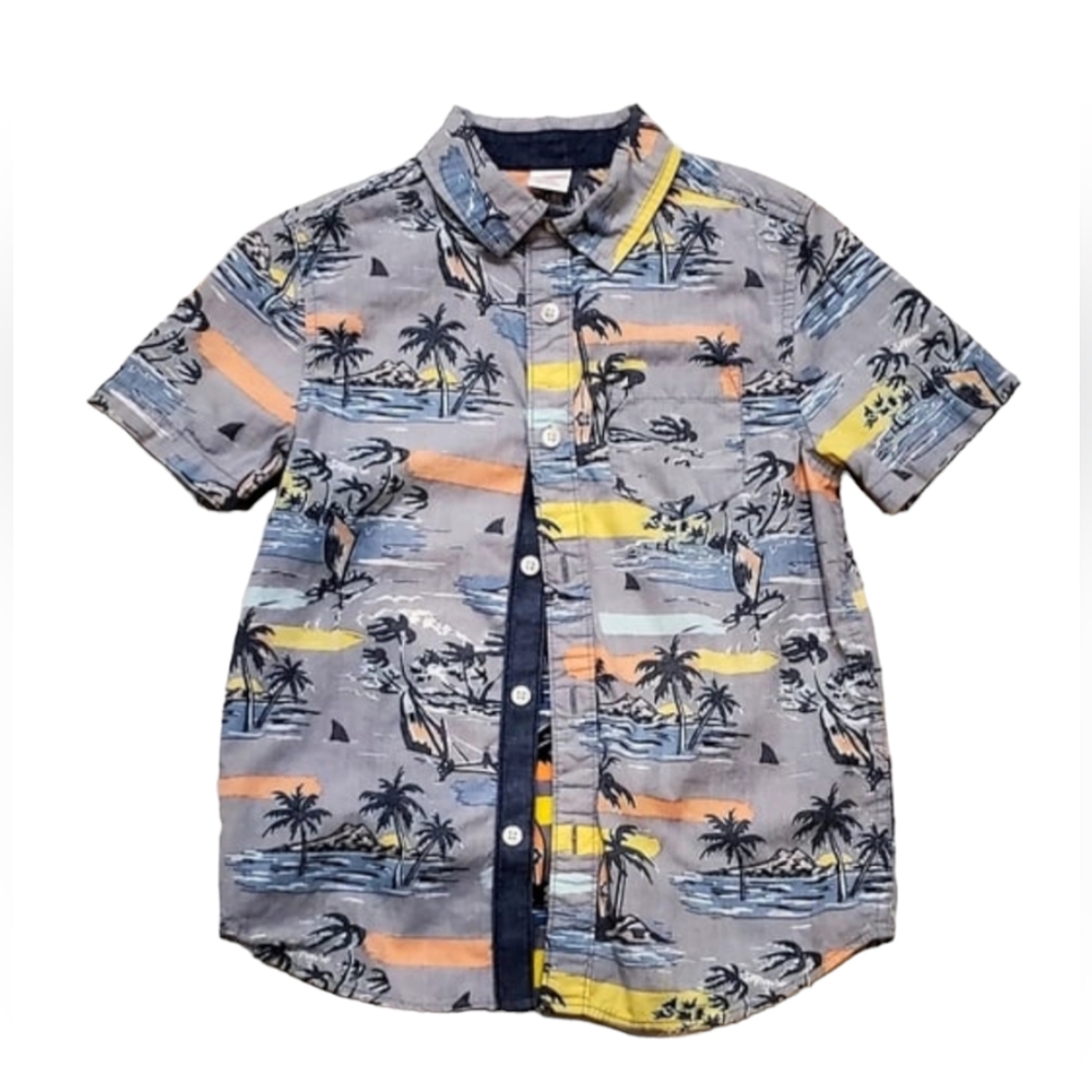 Gymboree - Tropical Boys Gray Small Button Down Shirt